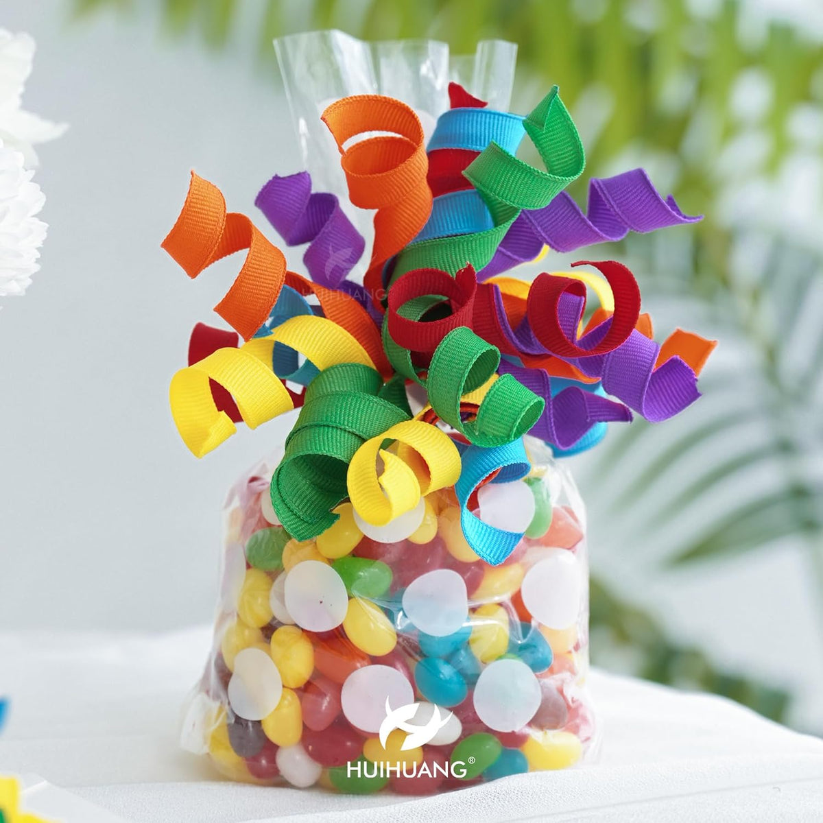 HUIHUANG Rainbow Bows for Gift Wrapping, Birthday Curly Ribbon Bows Self Adhesive Burst Gift Bow