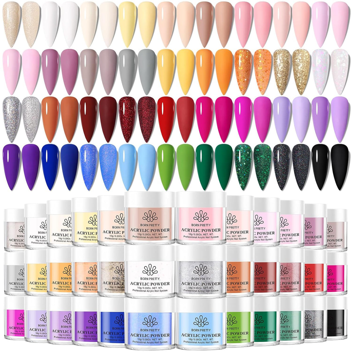 BORN PRETTY Acrylic Powder Set 36 Colors Acrylic Nail Powder Nude Pink Blue Yellow Purple Red