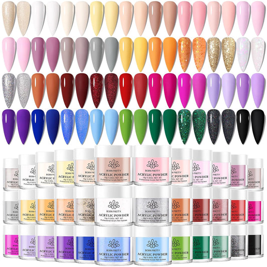 BORN PRETTY Acrylic Powder Set 36 Colors Acrylic Nail Powder Nude Pink Blue Yellow Purple Red
