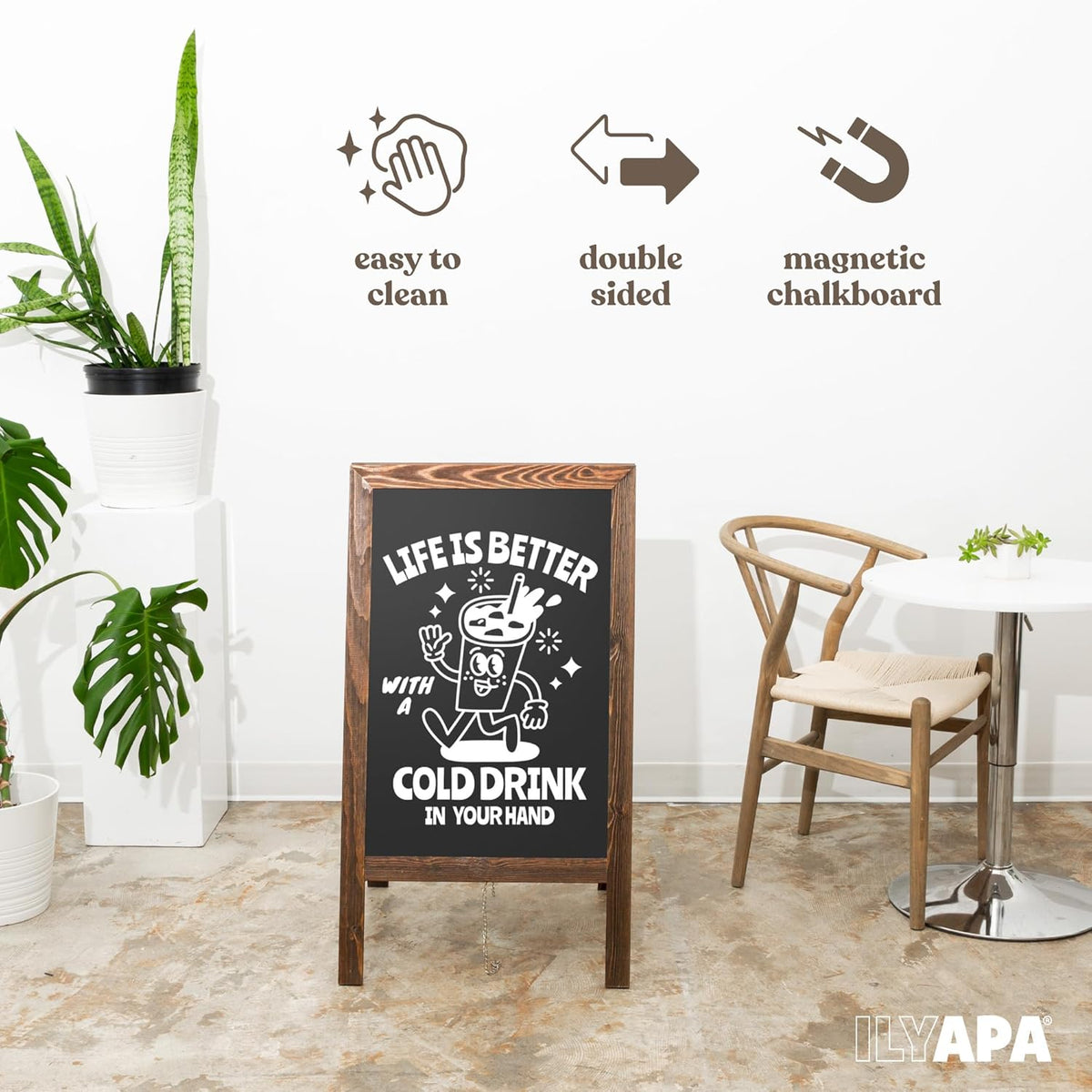Ilyapa Wooden Sandwich Board Signs Outdoor A Frame Chalkboard Sign with Eraser & Chalk - Magnetic