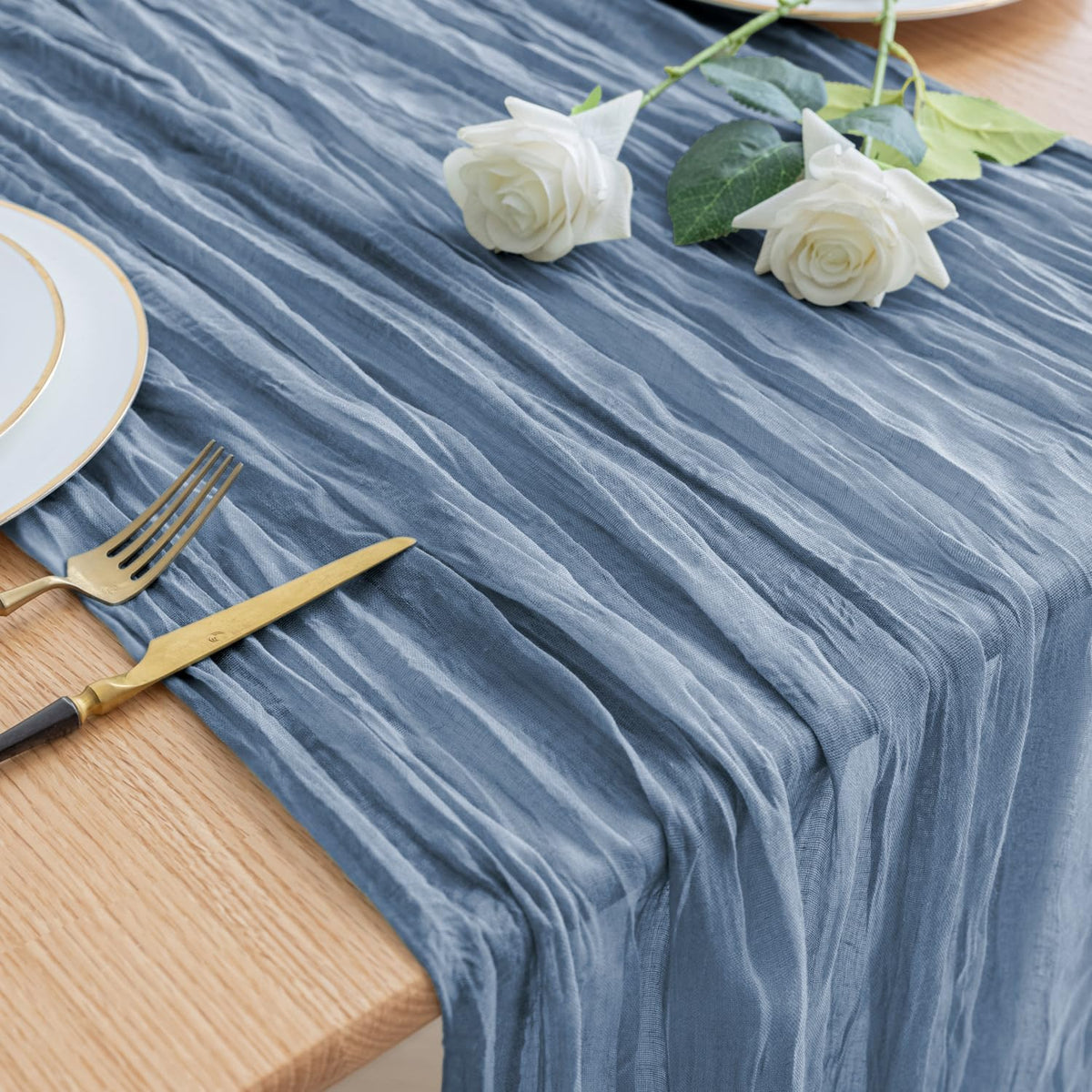 Asee'm Cheesecloth Table Runner 120 Inches Dusty Blue Boho Gauze Cheese Cloth Runner 10FT Rustic