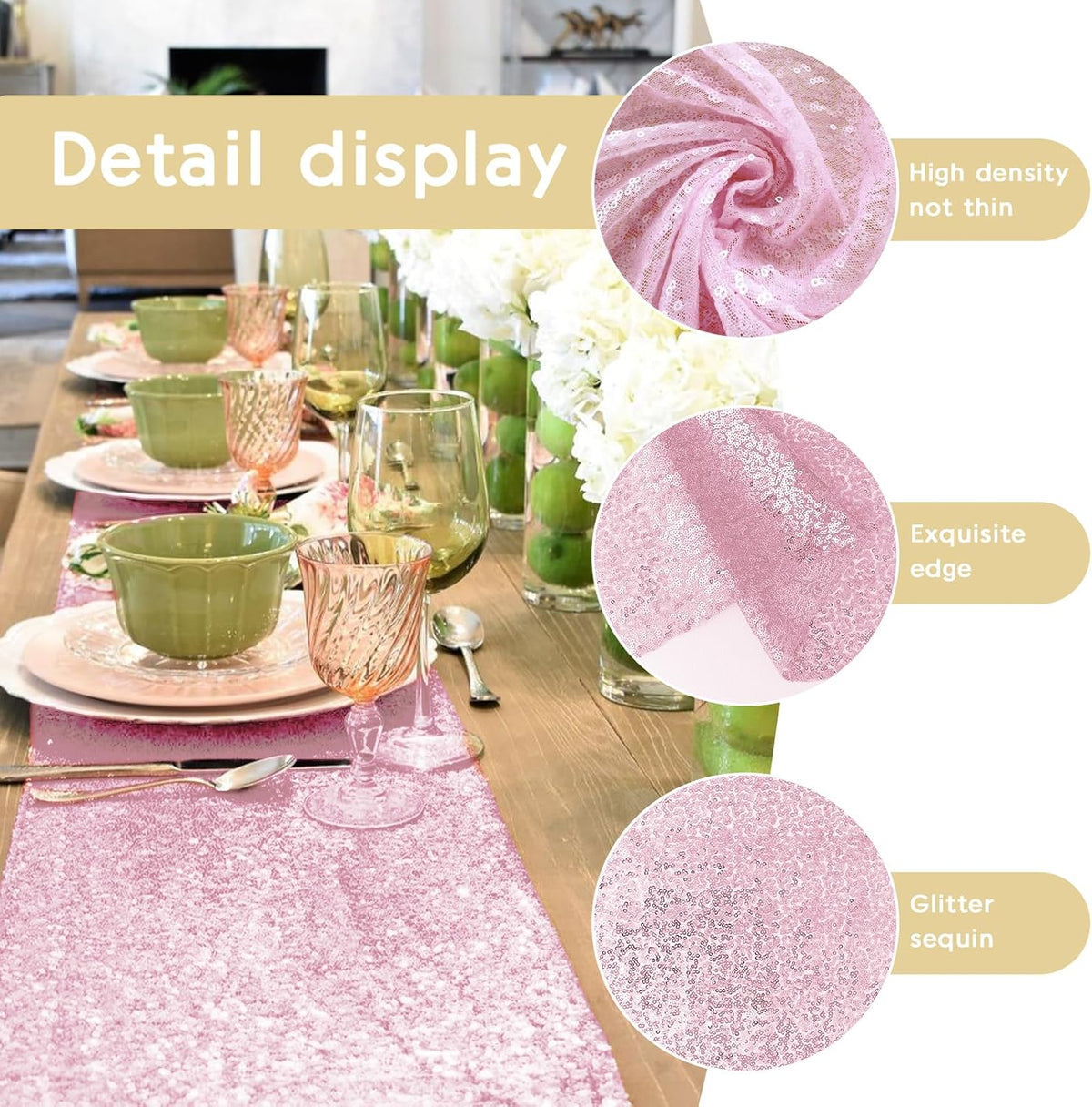 10 Packs 12 x 72 inches Sequin Table Runner, Pink Glitter Table Runner for Birthday Party Supplies