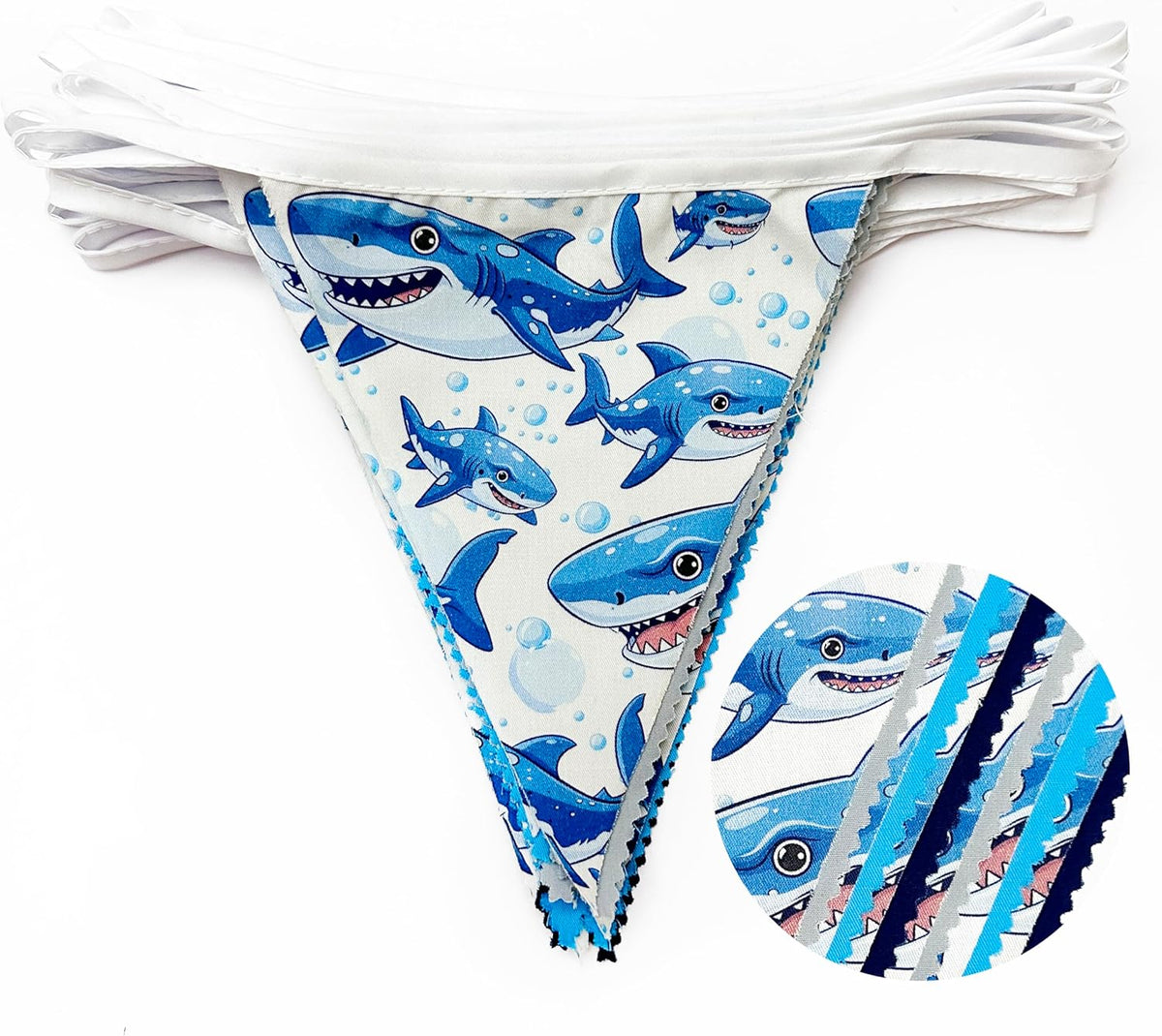 32Ft Shark Party Decorations Blue Cute Shark Triangle Flag Pennant Banner Fabric Garland Streamer