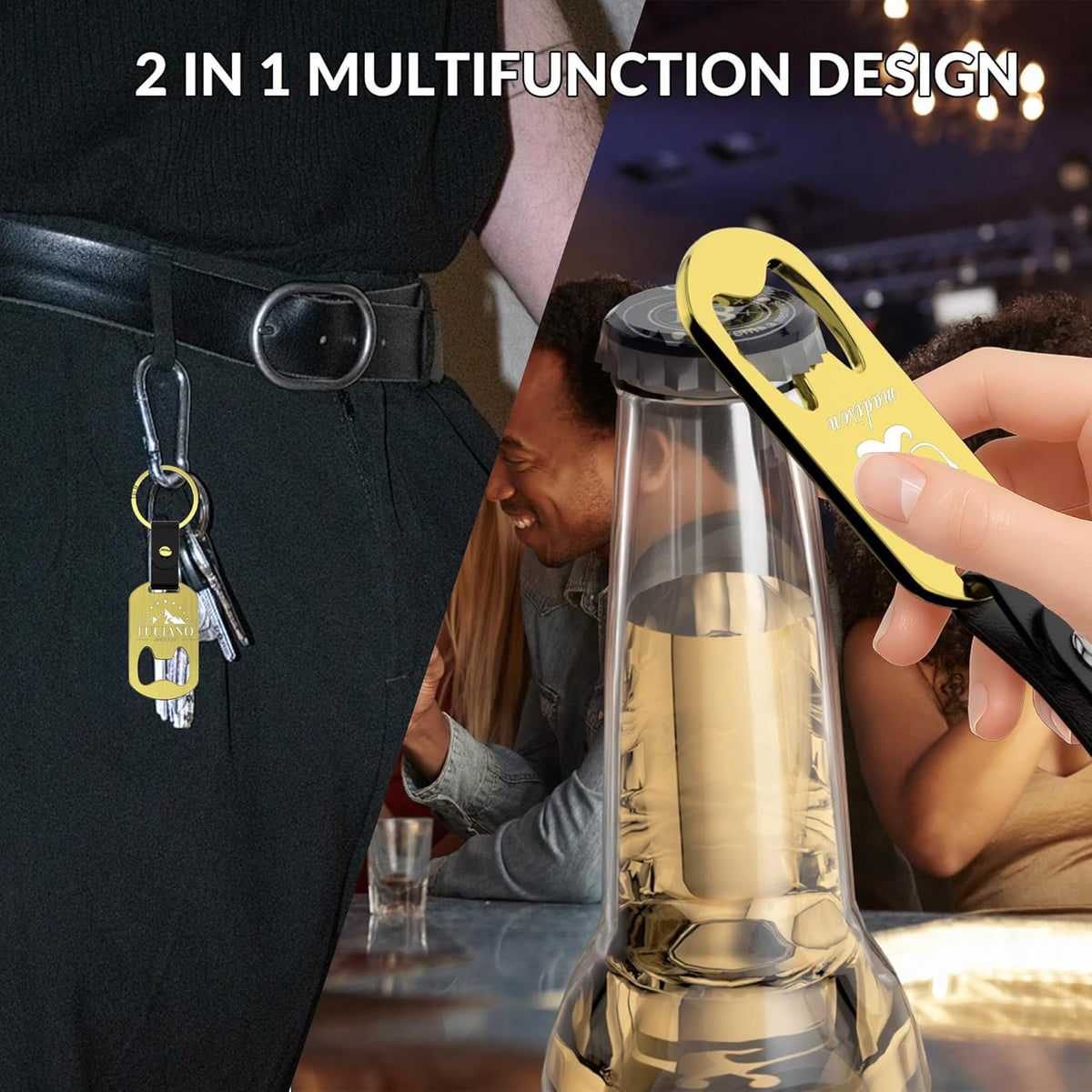 2 in 1 Personalized Bottle Openers Keychains Bulk,Pack 5-100 Flat Metal Custom Keychain with Your