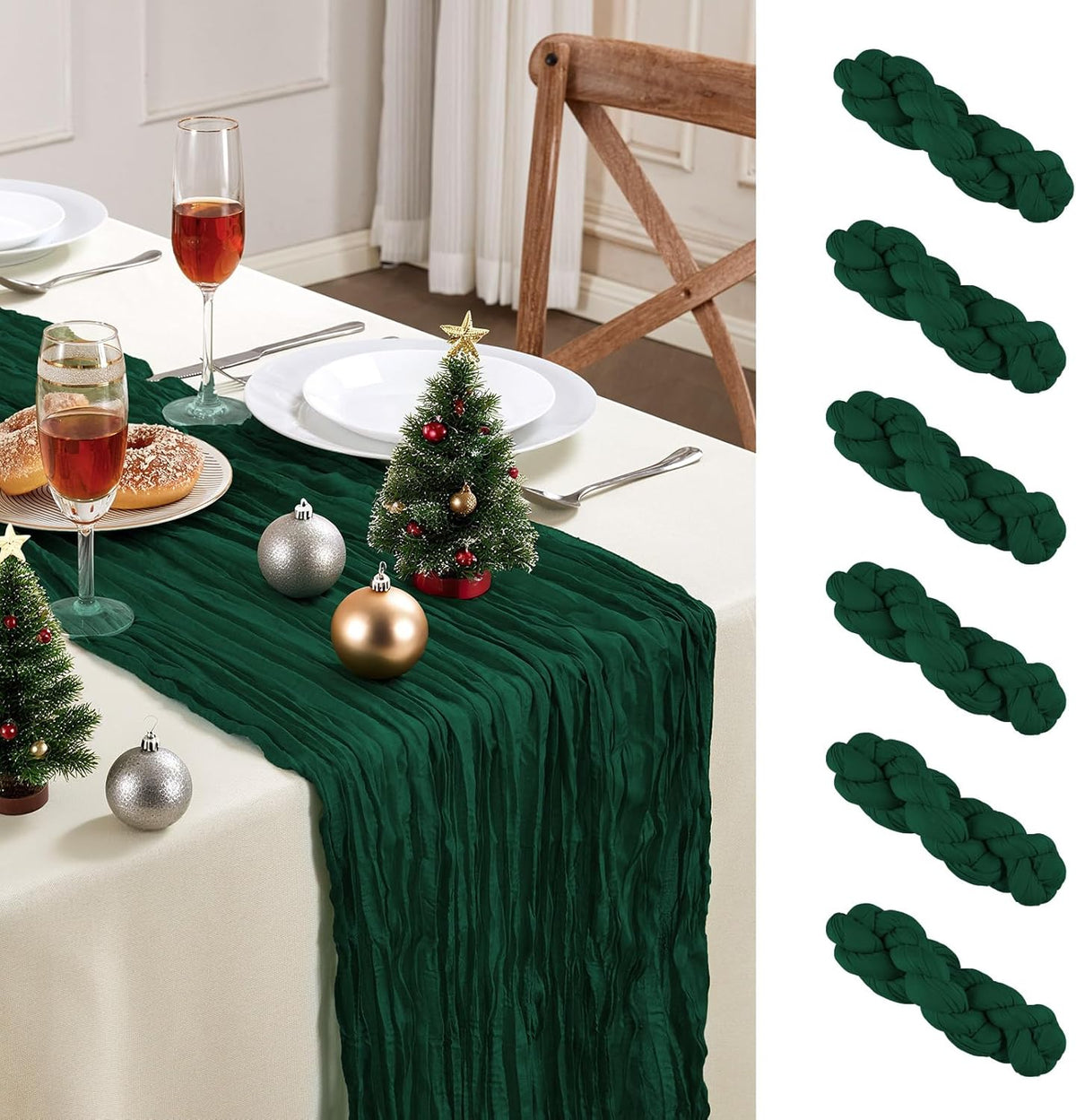 6 Pack Emerald Green Cheesecloth Table Runner 10FT Long Boho Gauze Table Runner Rustic Sheer Runner