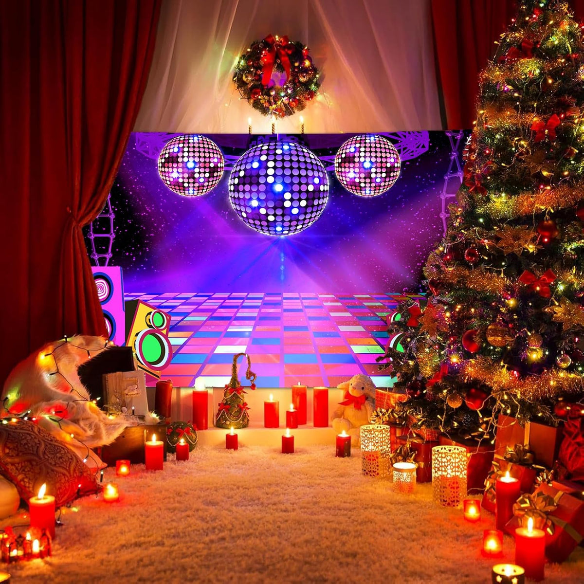 Dance Party Backdrop Retro 80s 90s Theme Stage Dance Ball Music Birthday Party Decoration DJ