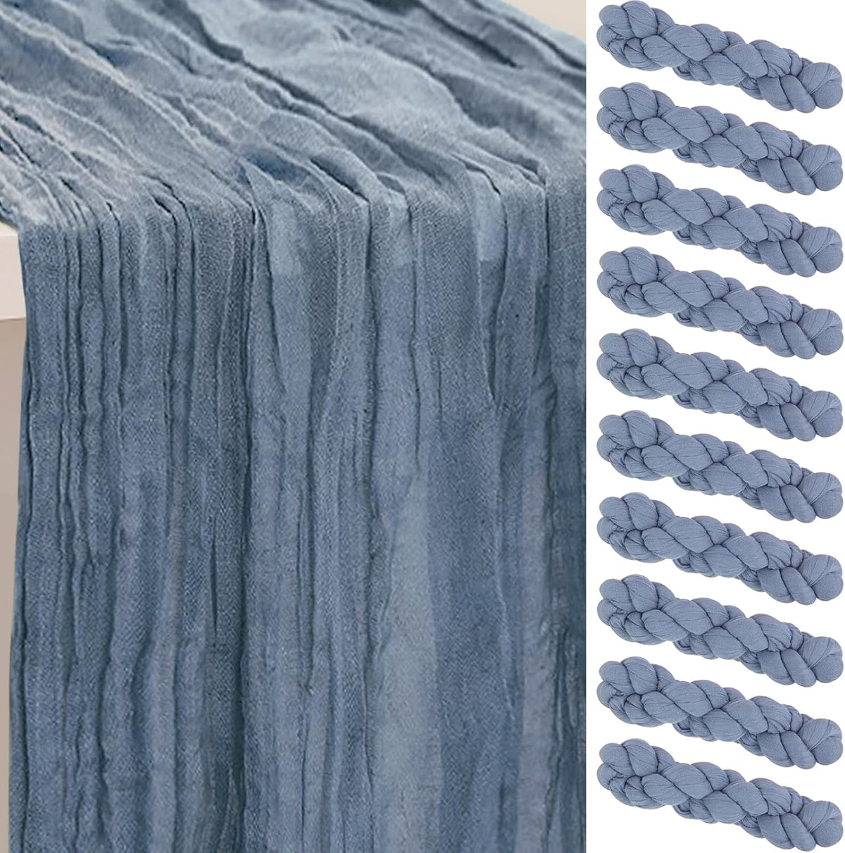 10 Pack Dusty Blue Cheesecloth Table Runner 35x120 Inch 10Ft Rustic Gauze Cheese Cloth Table Runner