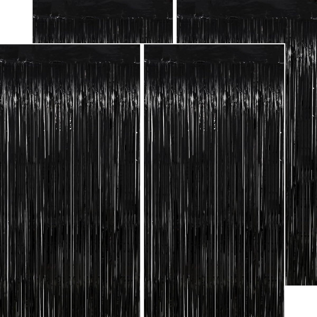 Black Streamers Party Decorations - Thicken 4 Pack 3.2 x 8.2 FT - Black Tinsel Foil Fringe Backdrop