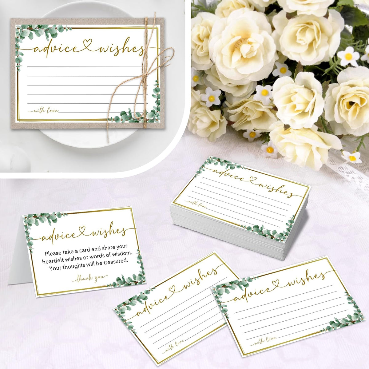 50 Advice and Wishes Cards, Double Sided Fill-In Advice Cards For Bridal, Wedding, Graduate Party