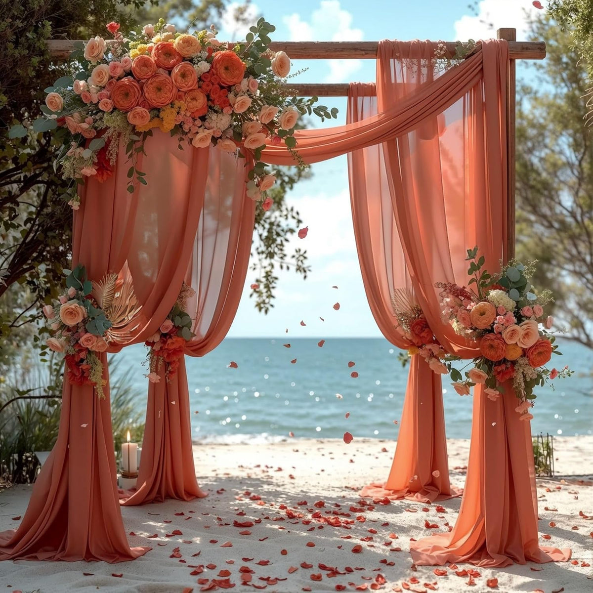 Wedding Arch Draping Fabric, 2 Panels 28" x 19Ft Terracotta Wedding Arch Drapes Sheer Backdrop