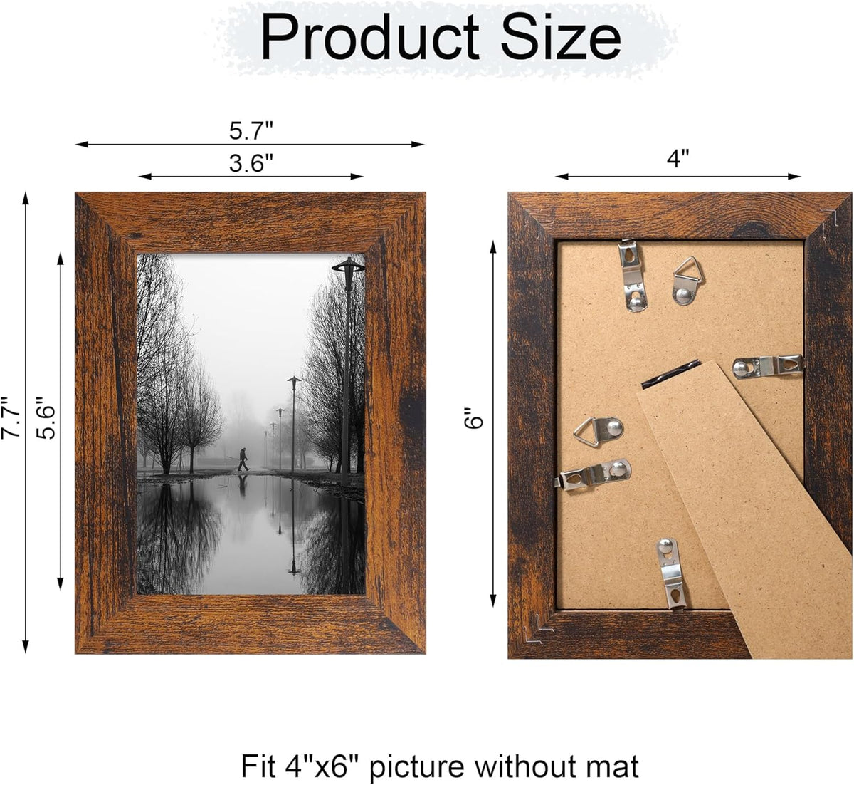 4x6 Picture Frame Set of 4, High Definition Glass 4 x 6 Frame, Wood Rustic Photo Frames for