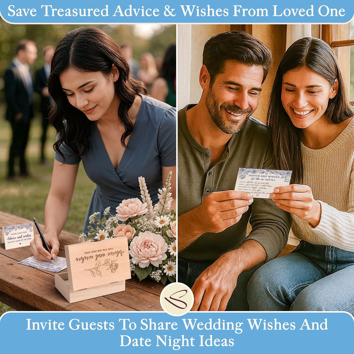 Advice And Wishes For The Mr And Mrs - Wedding Advice Cards For Bridal Shower Decorations, Blue