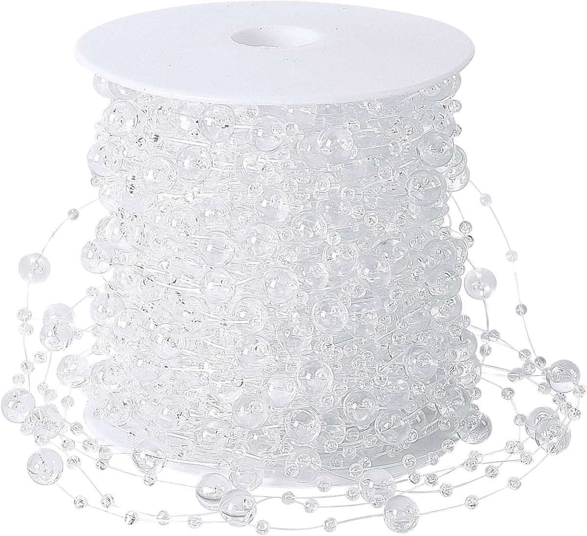 JULBEAR Beads Garland Decoration, 1Rolls 131Feet Clear Christmas Pearl Strands Chain Bead Garland