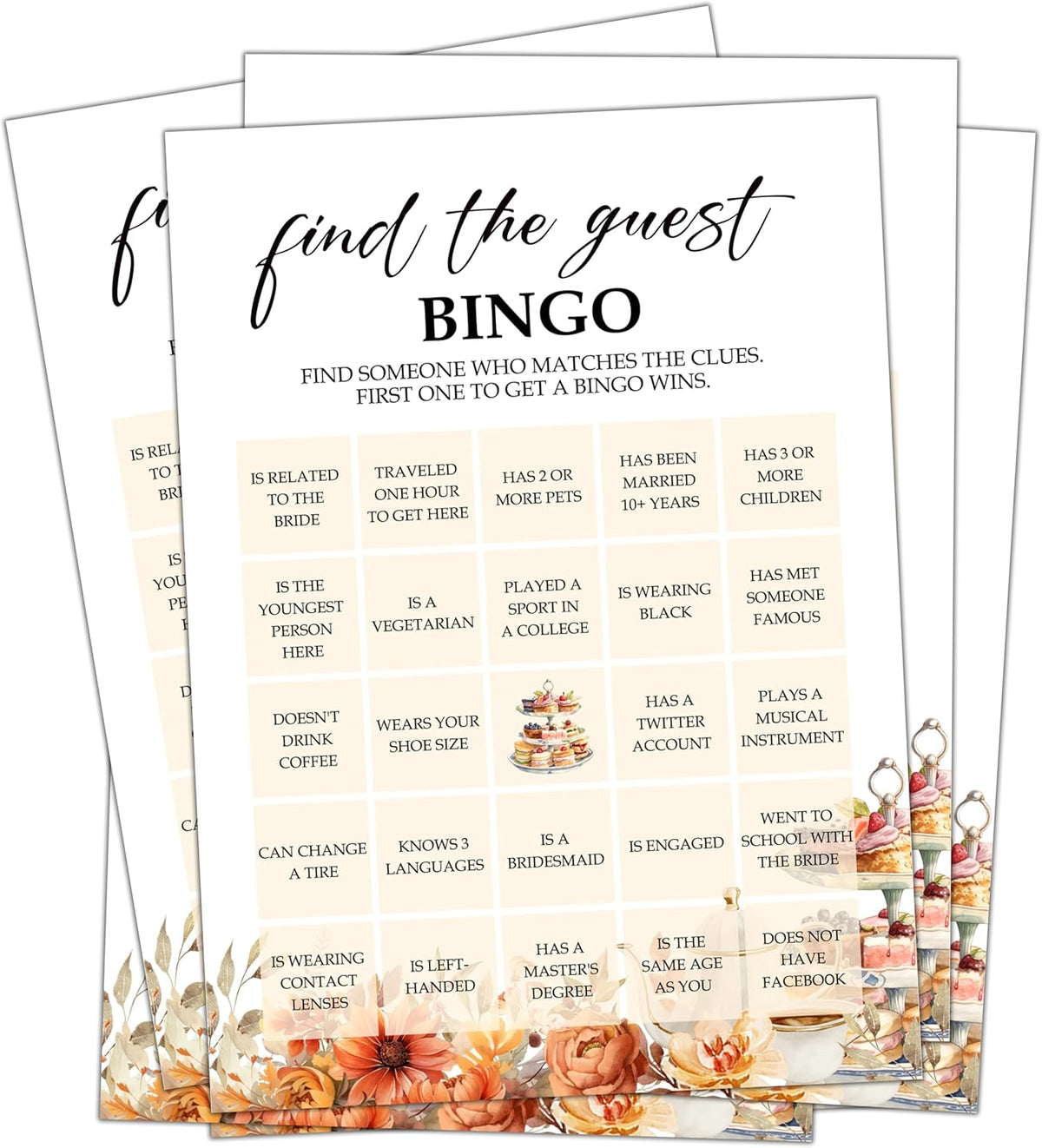 Fall Bridal Shower Games Cards, Find The Guest Bingo, Wedding Bachelorette Party Games, Fall in