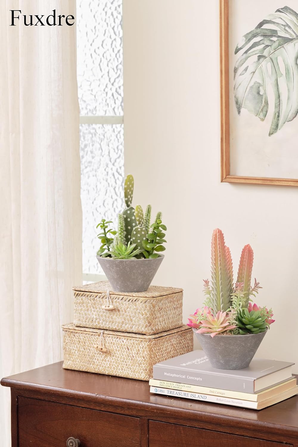 2-Pack Artificial Succulent Plants in Vintage Plastic Pots - Waterproof Fake Plants Decor for Home