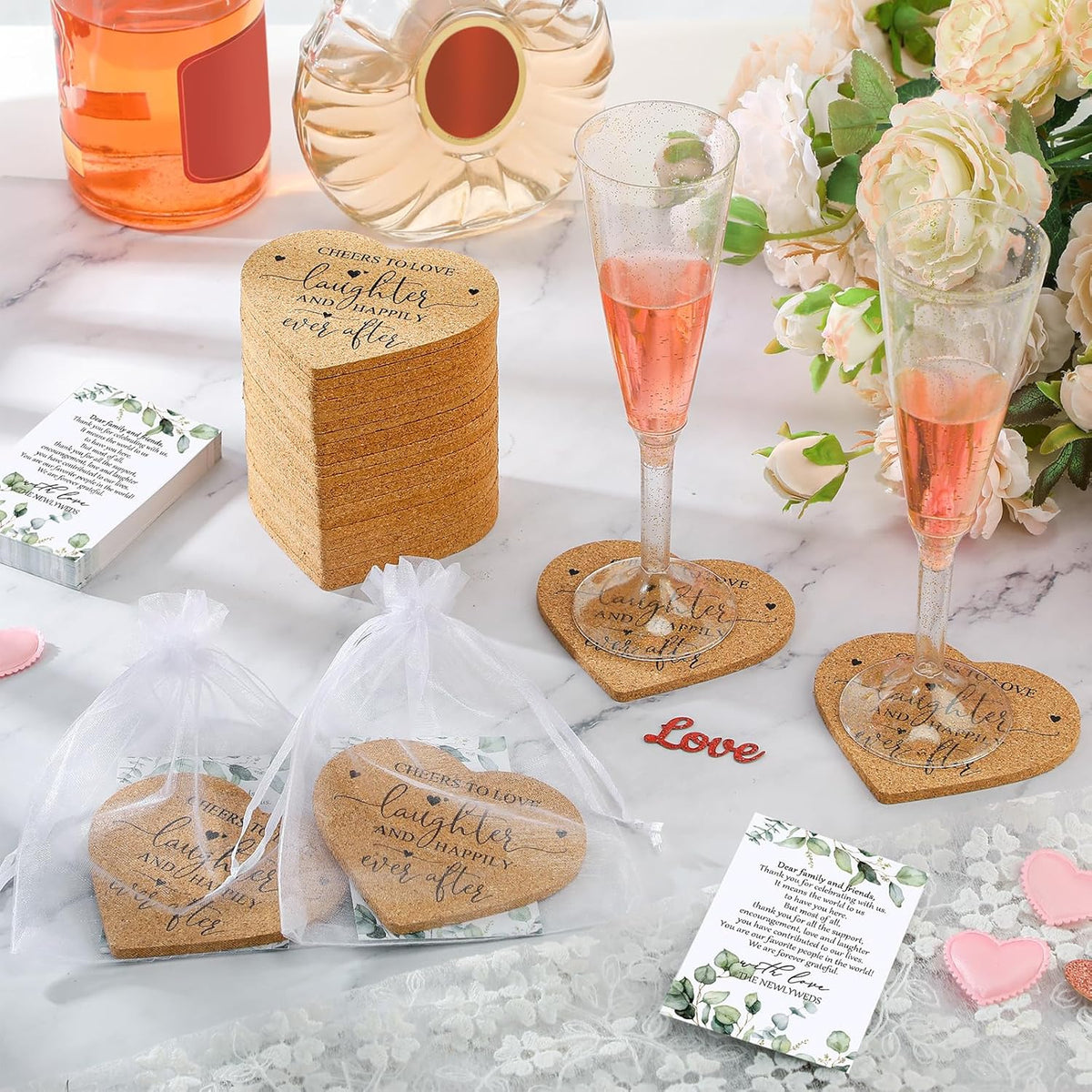 Uiifan 80 Set Wedding Favors for Guest Coaster Gifts Bulk Heart Shaped Coasters Thank You Cards