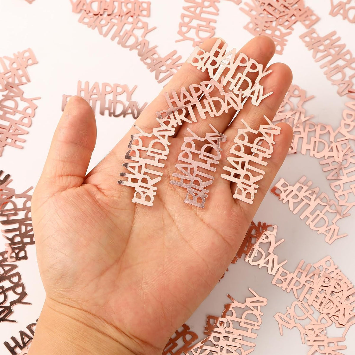 MARFOREVER Rose Gold Happy Birthday Glitter Confetti, Birthday Party Metallic Foil Table Confetti
