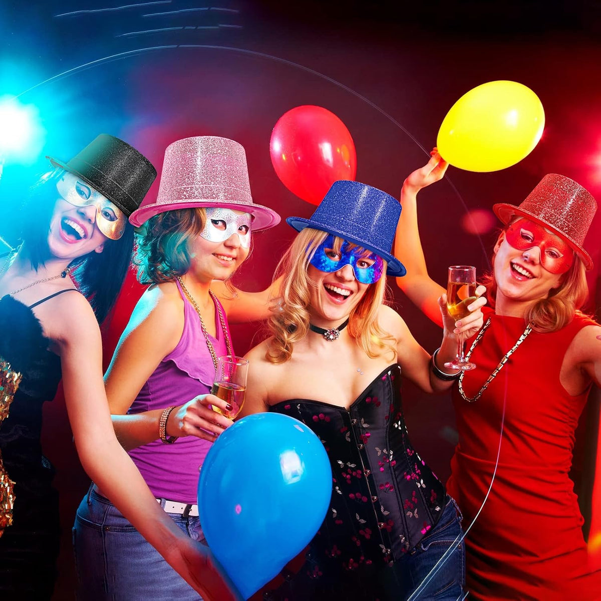 Handepo 12 Pack Bright Glitter Top Hat Mini Fun Party Hats for Adults Halloween Christmas Party