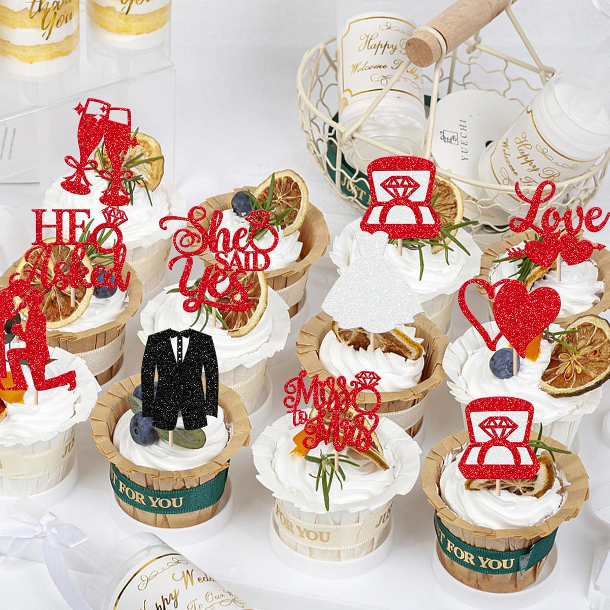 30 Pack Bride to be Cupcake Toppers Glitter Diamond Ring Love I Do Cupcake Picks Miss to Mrs He