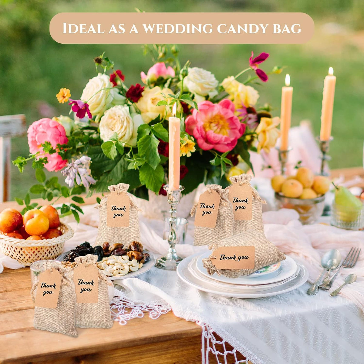 Woanger 100 Pcs Burlap Gift Bags with 100 Pcs Kraft Paper Gift Tags Drawstring Favor Bulk Burlap