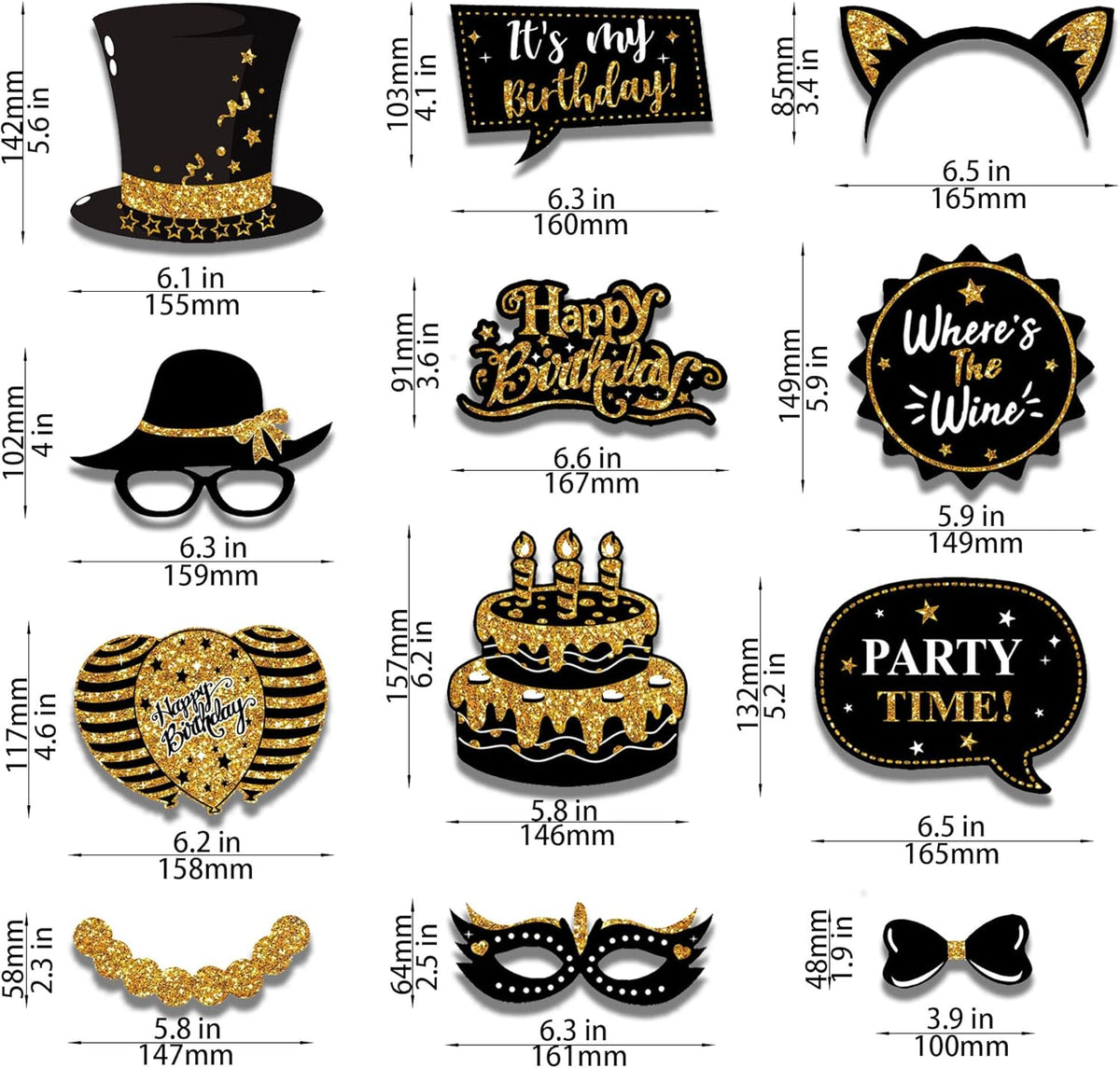 Birthday Photo Booth Props Kit - 38Pcs Funny Pose Signs, Selfie Photobooth Decor for Birthday