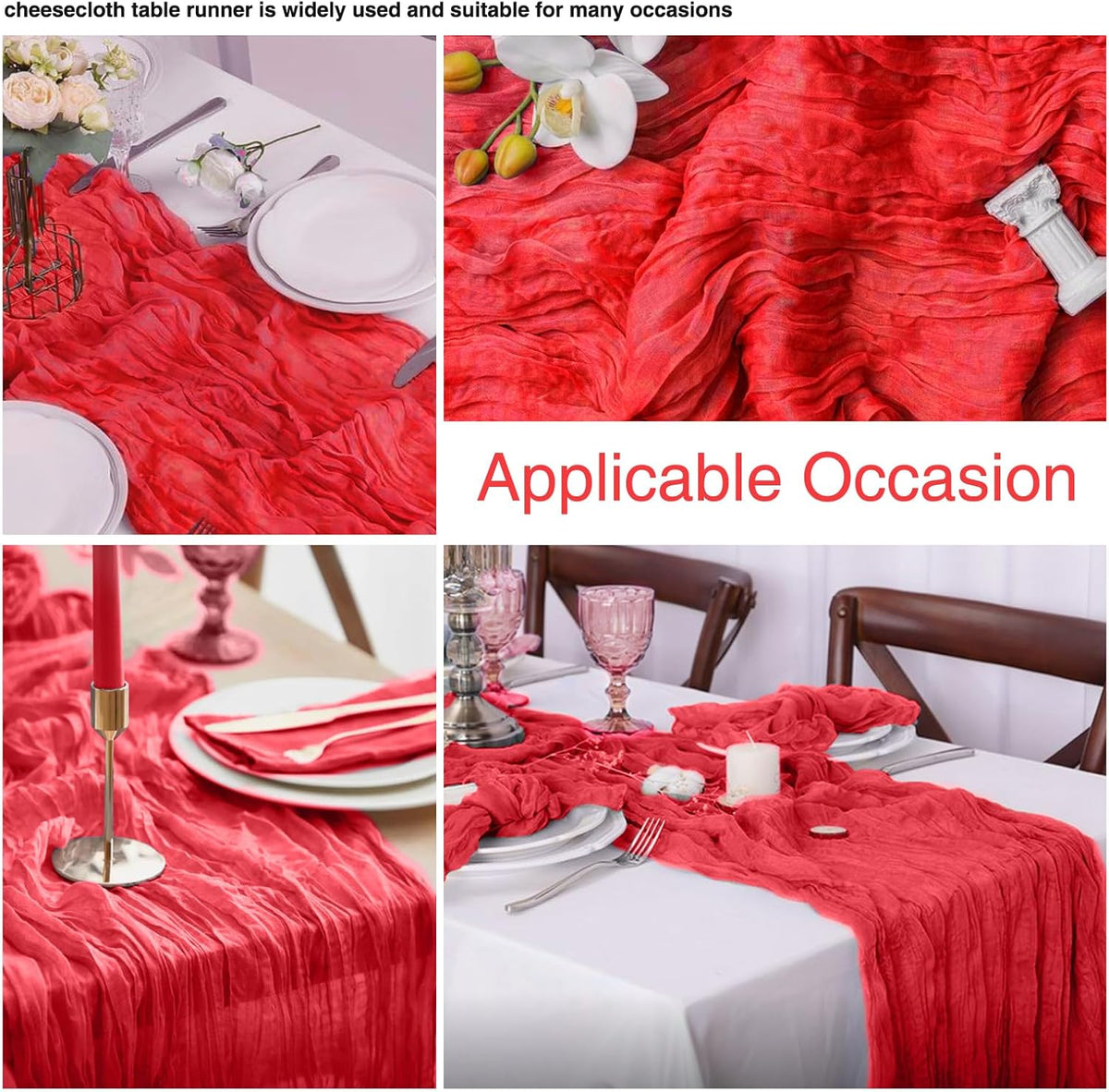 12 Pack Red 10 Ft Cheesecloth Table Runner 20x120 Inch Boho Wrinkled Sheer Romantic Gauze Decor for