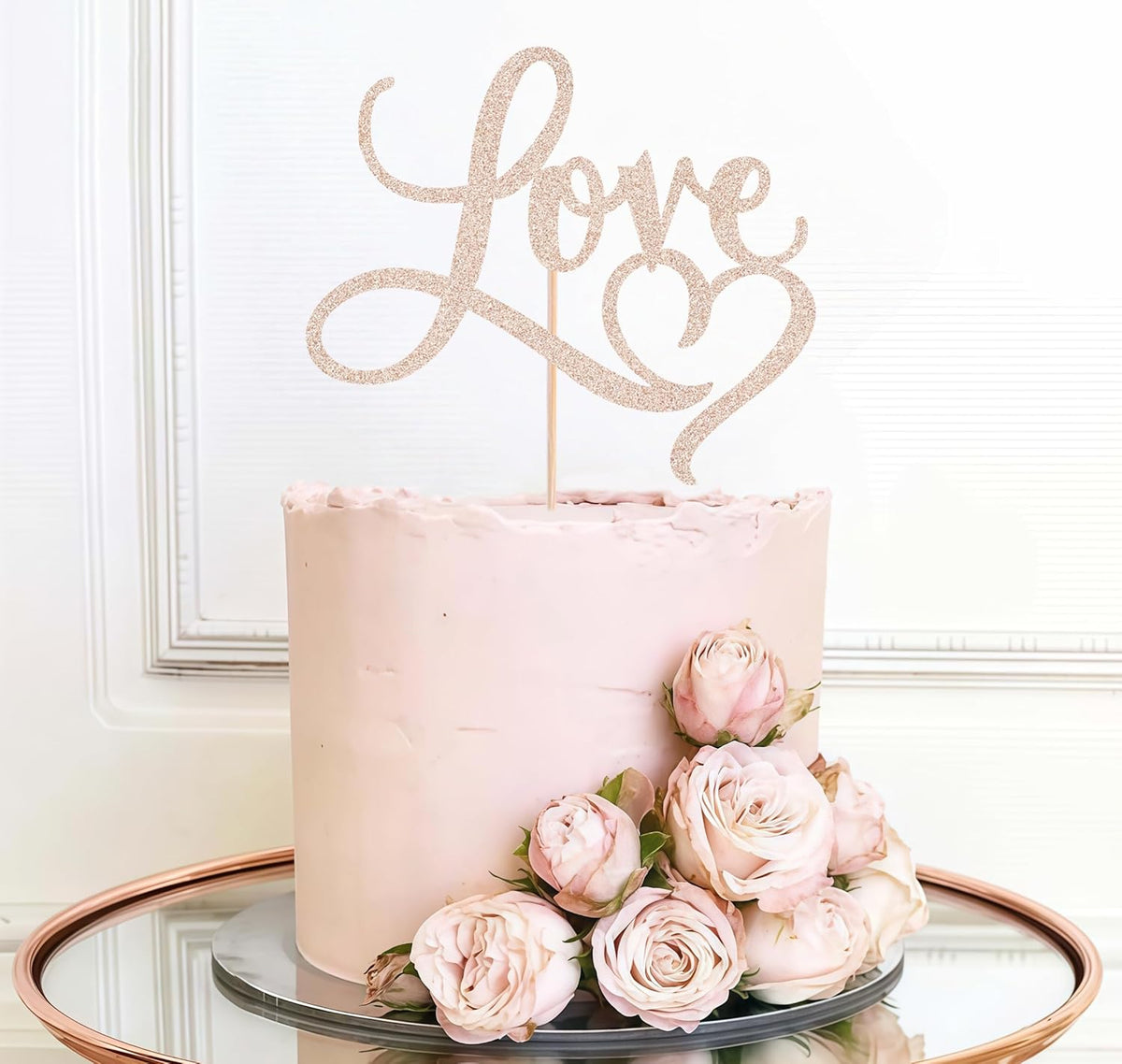 Love Cake Topper - Rose Gold Glitter Paper Wedding Cake Decoration Supplies, Perfect for Bridal