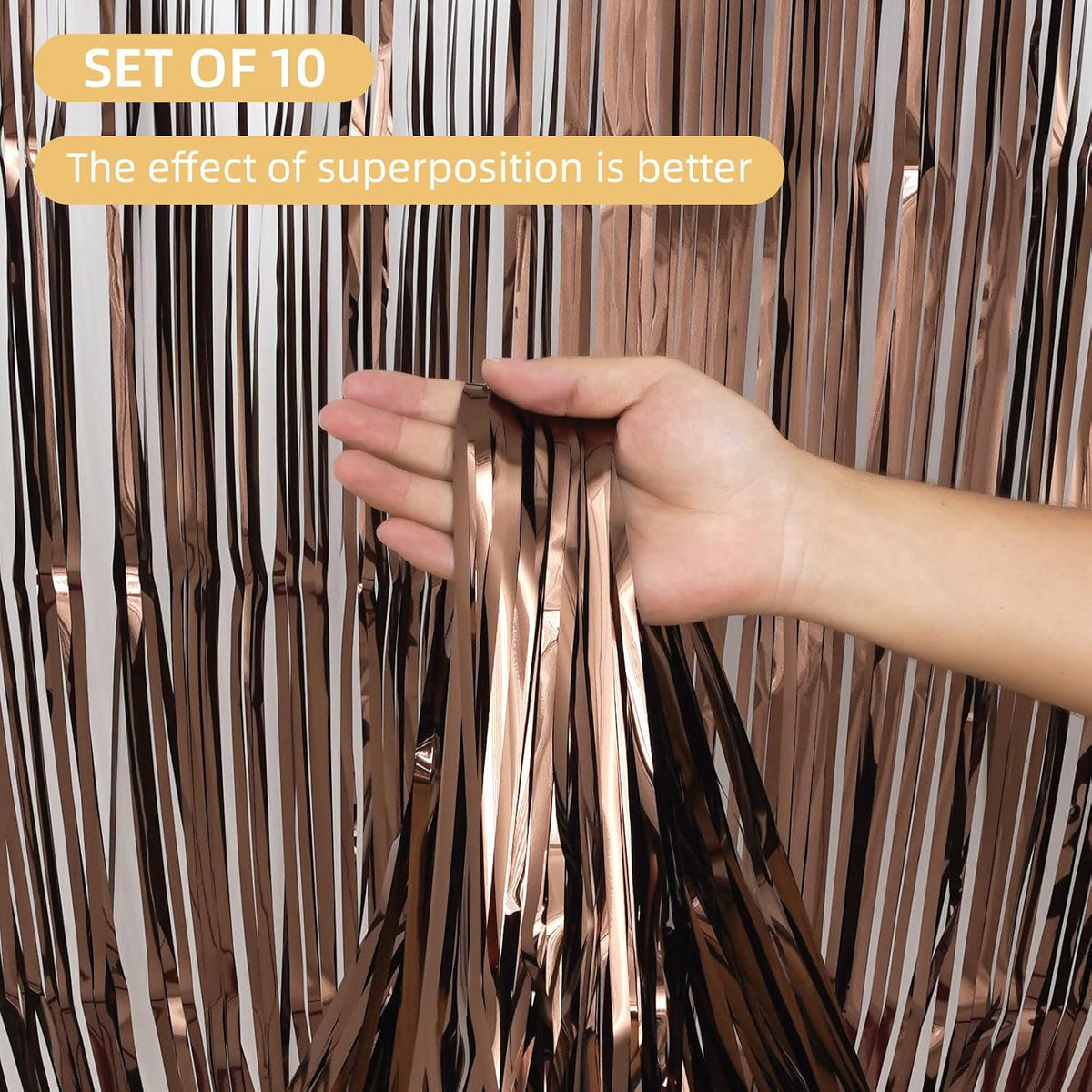 10 Pack Brown Backdrop Curtain 3.2ft x 8.2ft Metallic Tinsel Foil Fringe Curtains Photo Booth