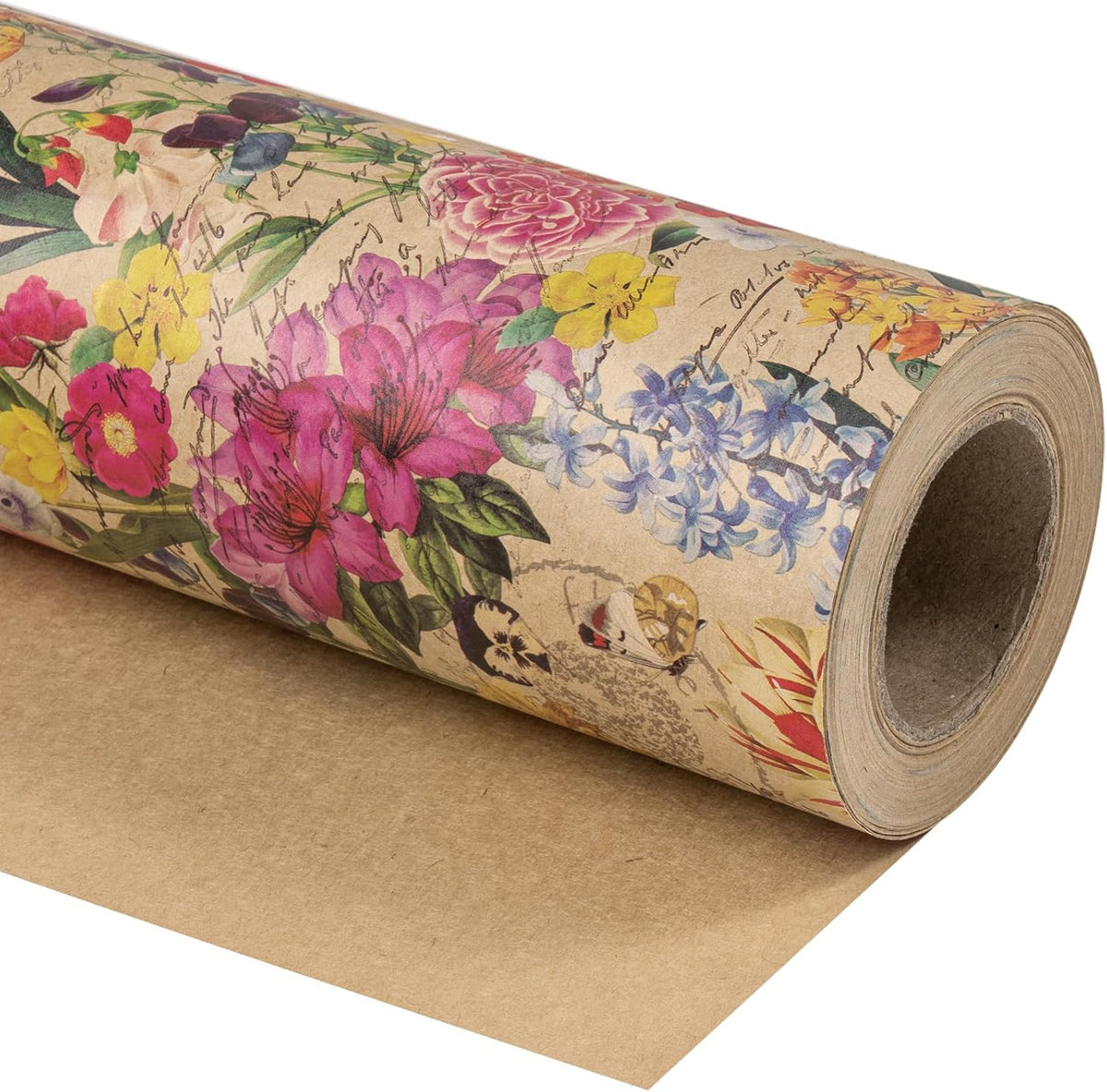 WRAPAHOLIC Kraft Floral Wrapping Paper Roll - Mini Roll - 17 Inch x 33 Feet - All Occasion Vintage