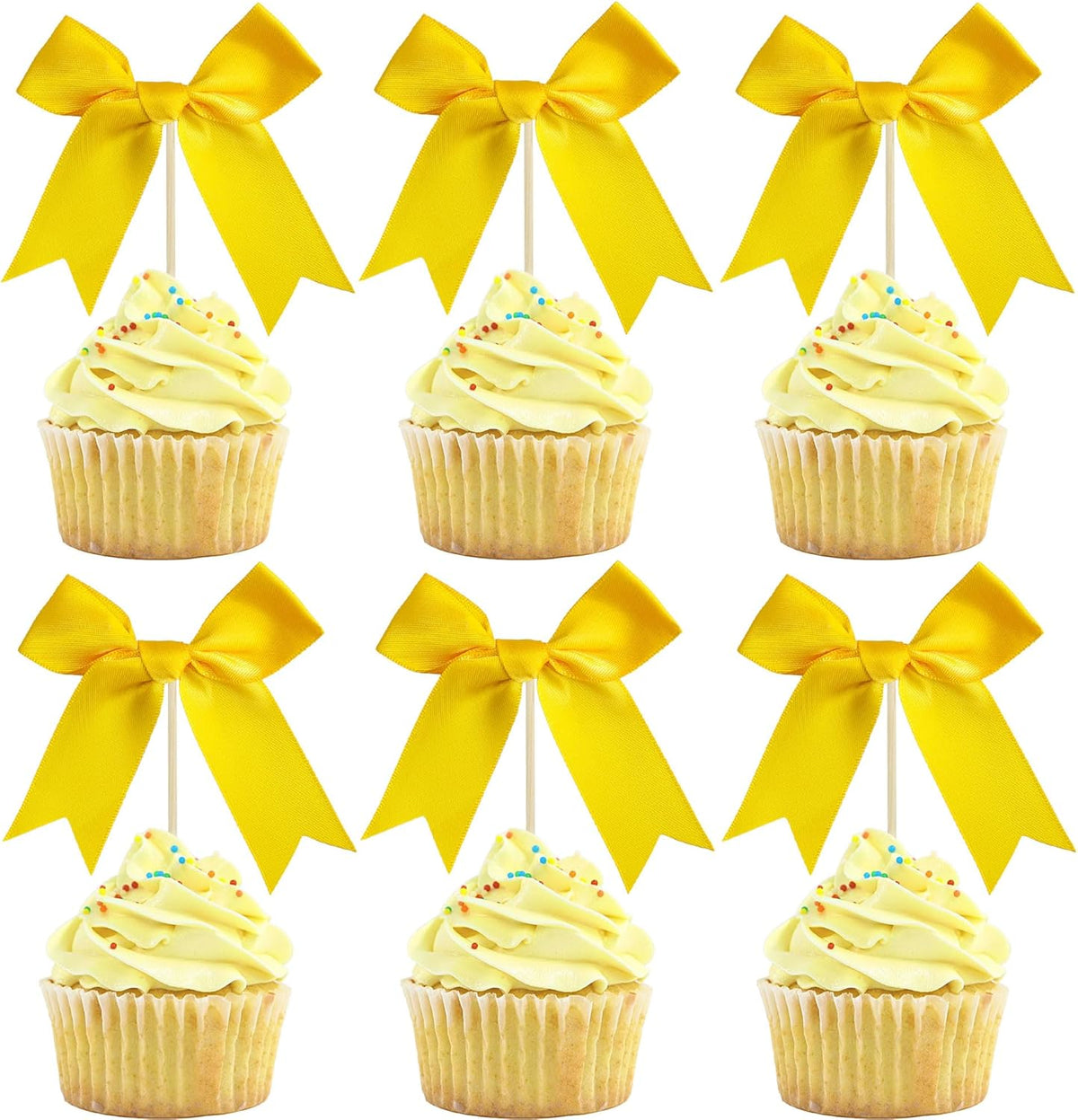Gyufise 24Pcs Bow Cupcake Toppers Coquette Bow Girls Birthday Cake Decorations Bowknot Cake Toppers