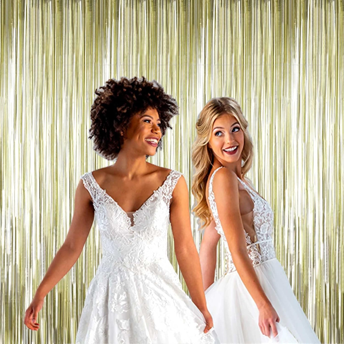 4 Pack Light Gold Foil Fringe Curtain Backdrop, 3.28Ft x 8.2Ft Metallic Tinsel Foil Fringe Streamer
