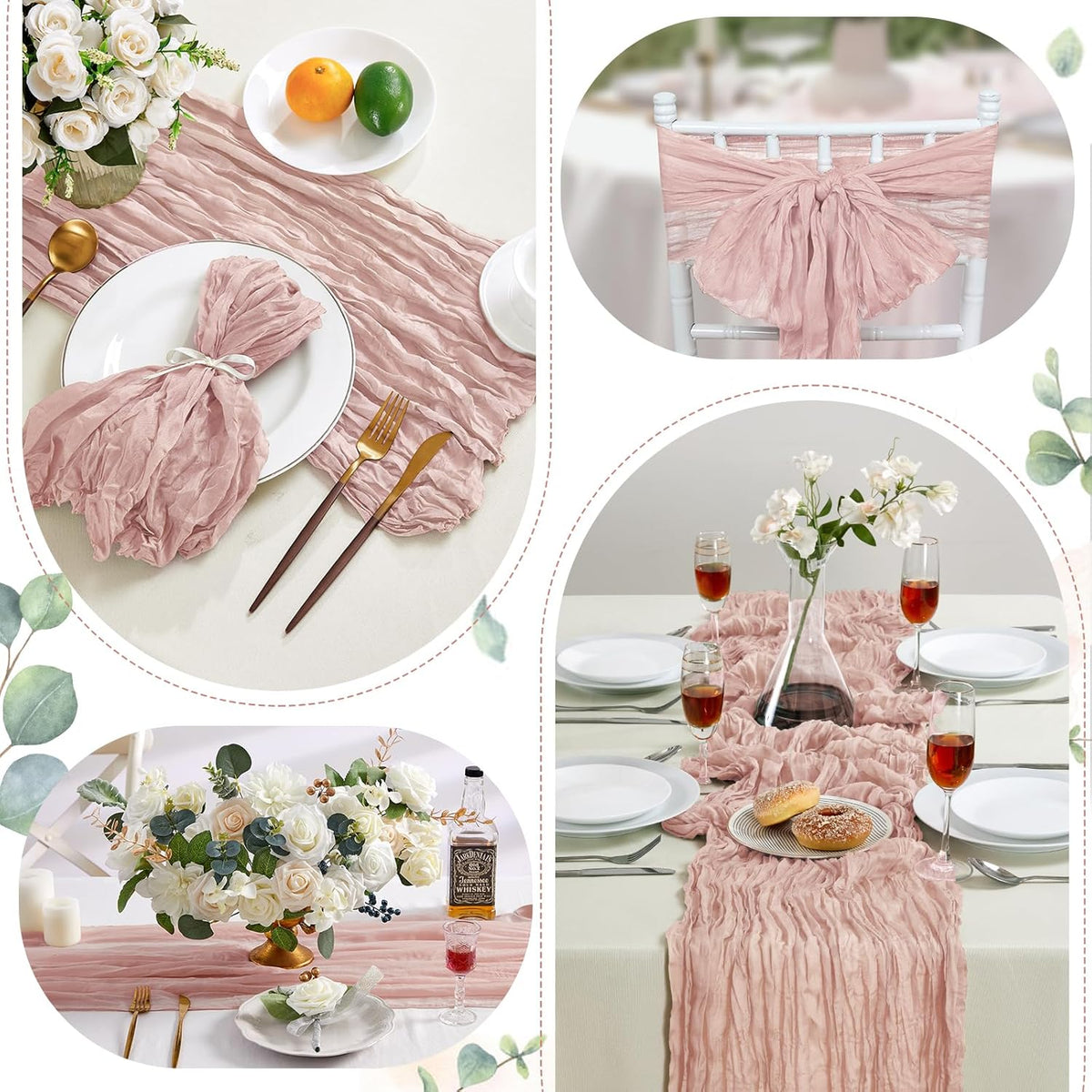 6 Pack Dusty Pink Cheesecloth Table Runner 10FT Long Boho Gauze Table Runner Rustic Sheer Runner