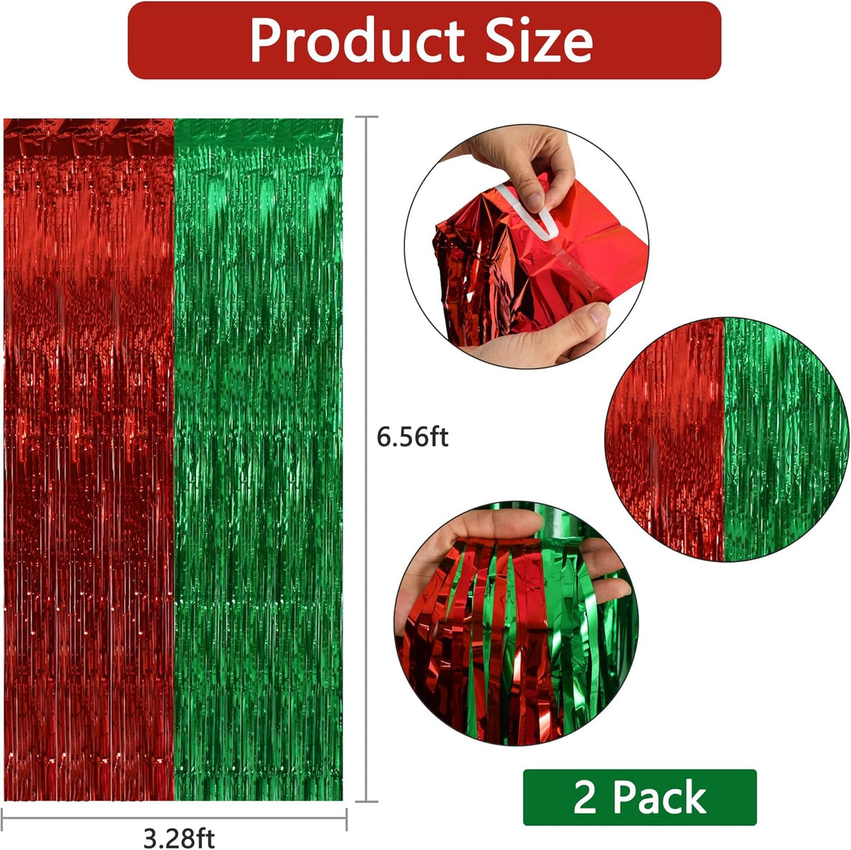 BEISHIDA 2Pcs Red Green Door Streamer Merry Christmas Backdrop Foil Fringe Tinsel Curtains Backdrop