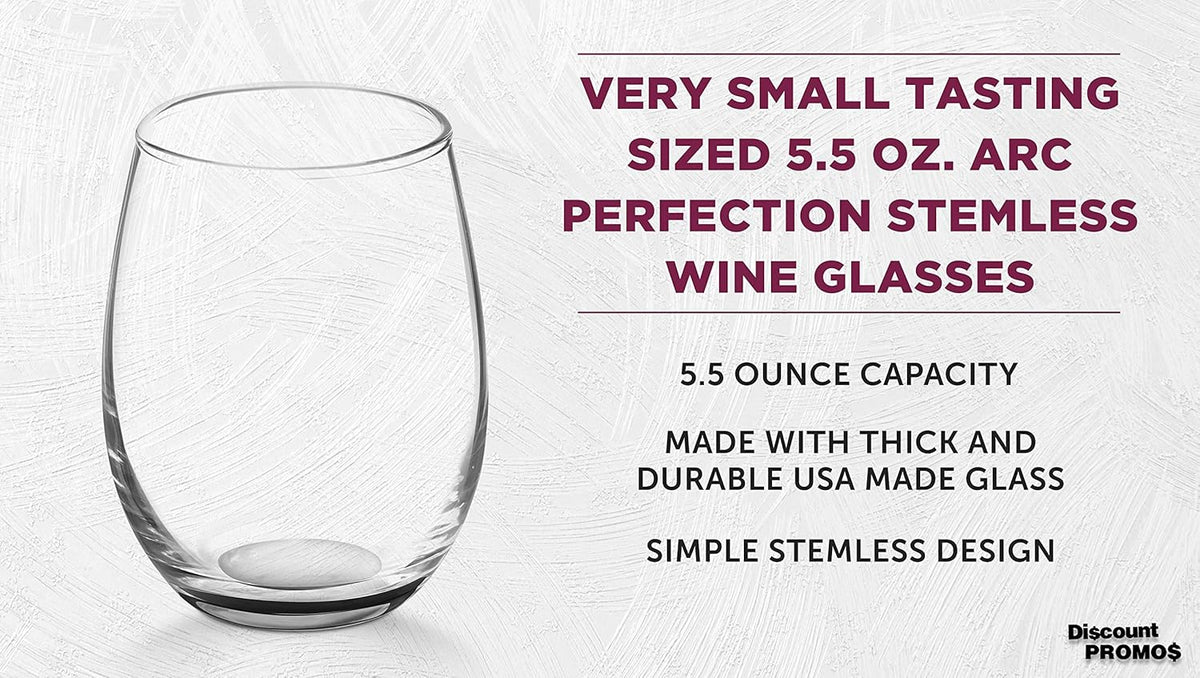 DISCOUNT PROMOS Stemless Wine Glasses by ARC 5.5 oz. Set of 12, Bulk Pack - Perfect for Hotel, Bar