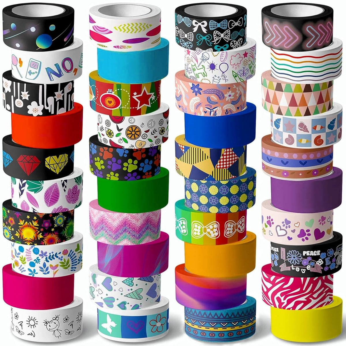 40 Rolls Washi Tape Set - 15 mm Wide Colored Masking Tape for Kids, Decorative Adhesive Tape for