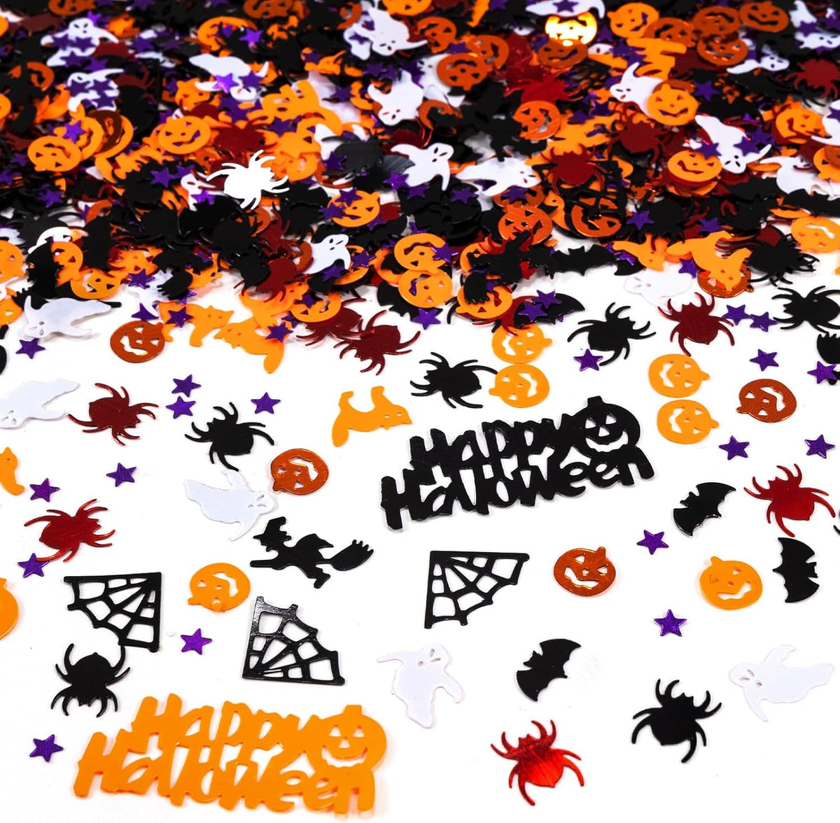 Halloween Party Table Scatter Confetti, 3000 Pcs Pumpkin Spider Webs Bat Foil Metallic Confetti for