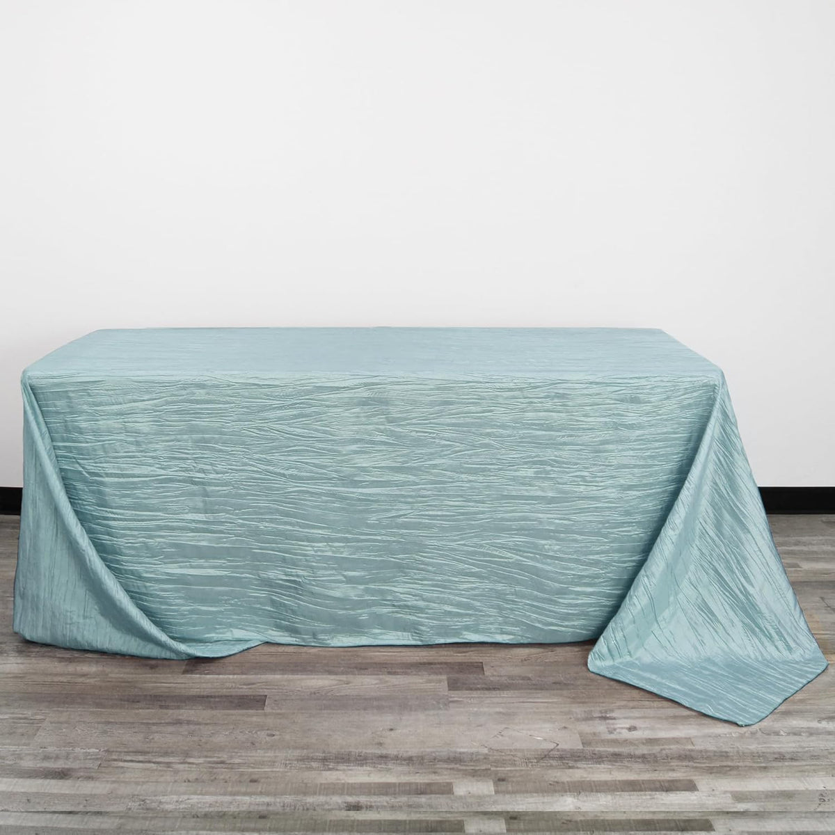 YOUR CHAIR COVERS - 90 x 132 inch Rectangular Crinkle Taffeta Tablecloth - Dusty Blue, Rectangle