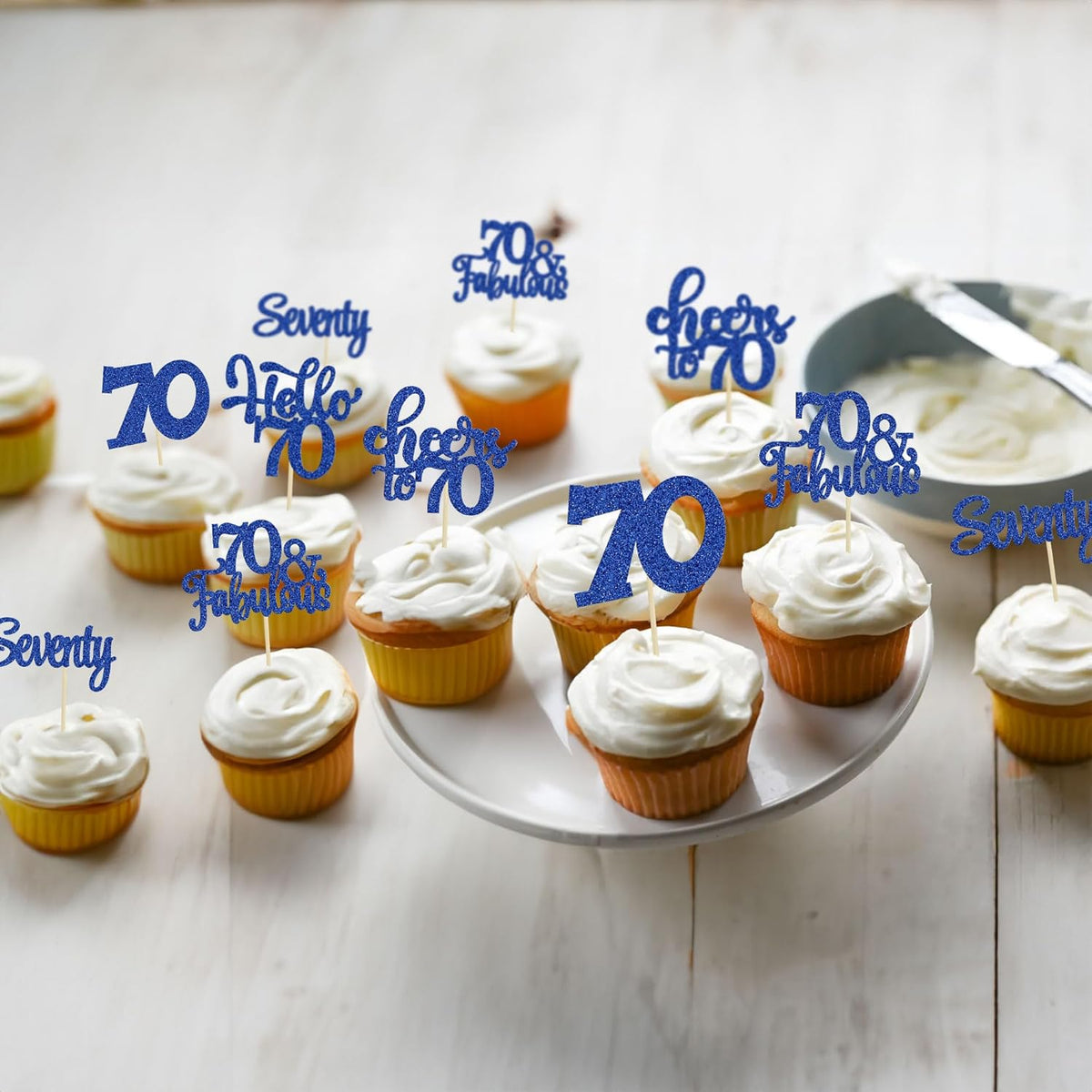 30Pcs Happy 70th Birthday Cupcake Toppers Seventy Cheers to 70 Years Old Birthday Cupcake Picks for