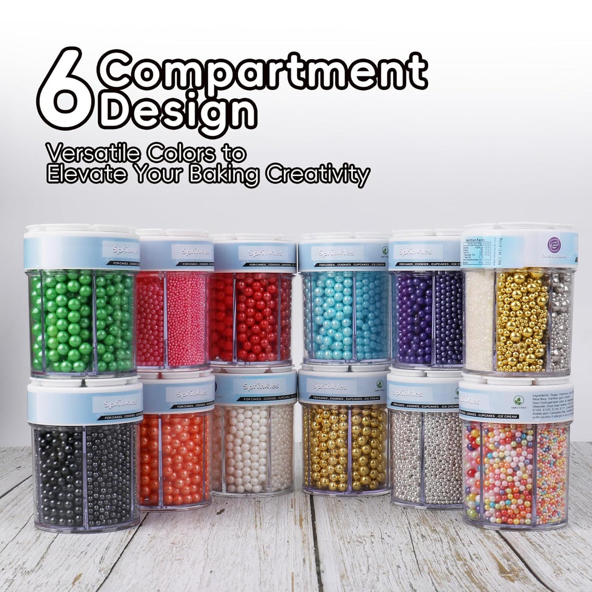 Sprinkles for Cake Decorating, 11Oz White Pearl Sprinkles 6 Sizes Mix for Cake Cupcake Ice Cream