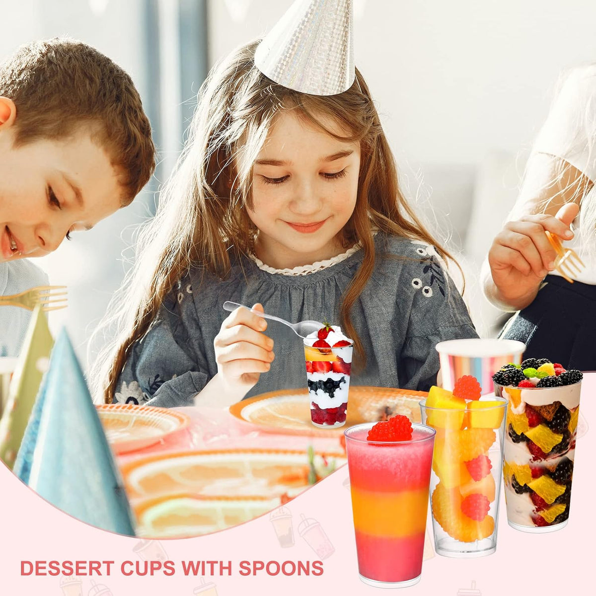 CHENGU 3 oz Clear Plastic Mini Dessert Cups with Spoons - Round Parfait Appetizer Cups, Shot
