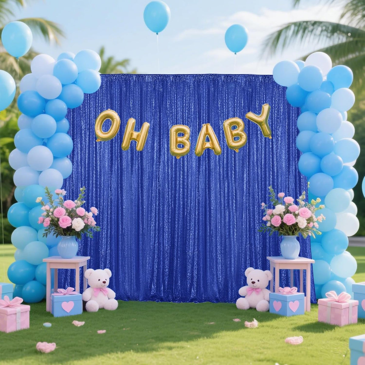 Navy Blue Sequin Backdrop Curtain 2 Pieces 2FTx8FT Glitter Photography Backdrop for Party Wedding
