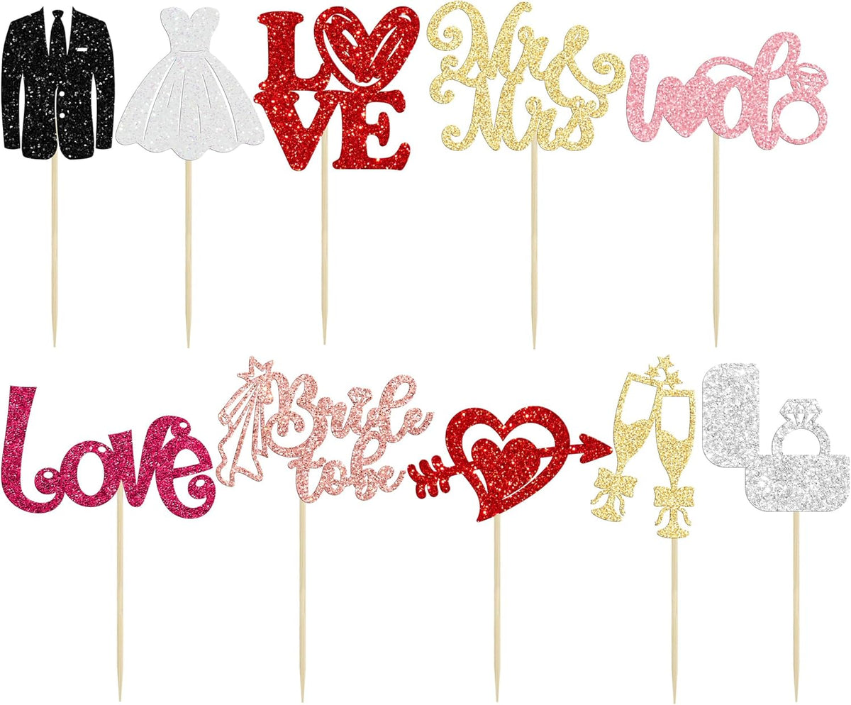 Ephlyn 30Pcs Bride to be Cupcake Toppers Glitter Wedding Cake Topper Decorations I Do Love Heart