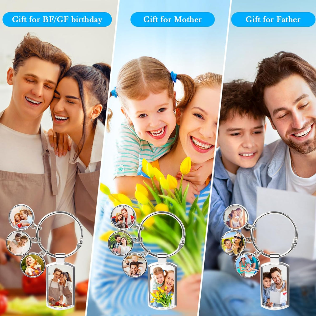 Double Side Custom Keychain with Picture Personalized Engraving Photo Text Customized Gifts for Men