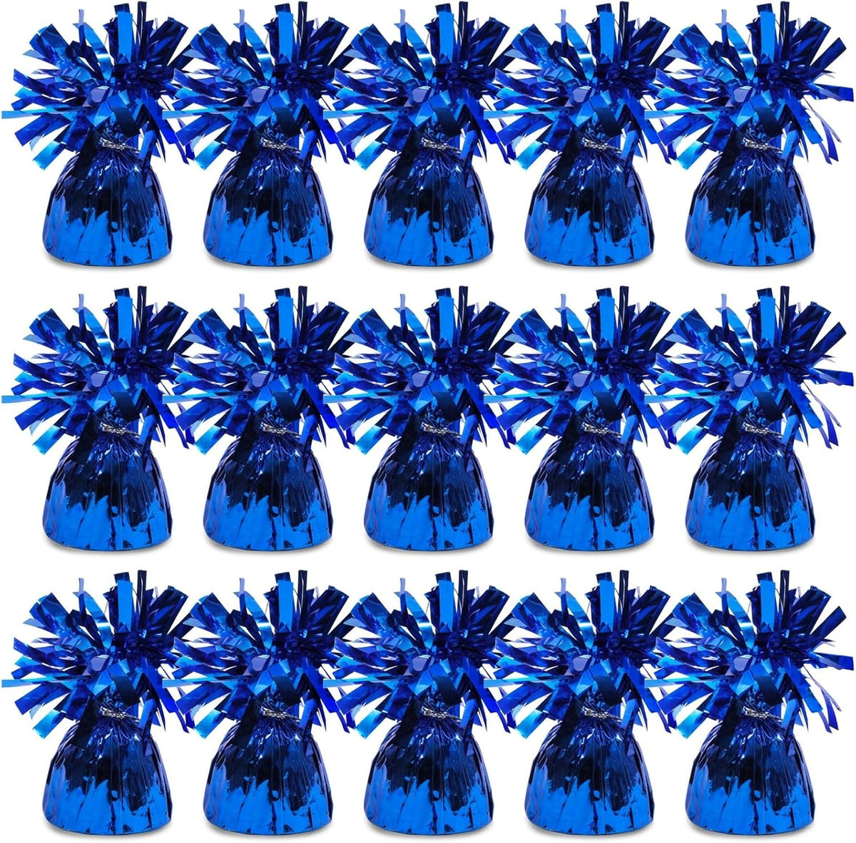 BLUE PANDA Blue Balloon Weights - 4.5 In H x 2.5 In Dia, 6 Oz, Metallic Foil, Pack of 15 - Table