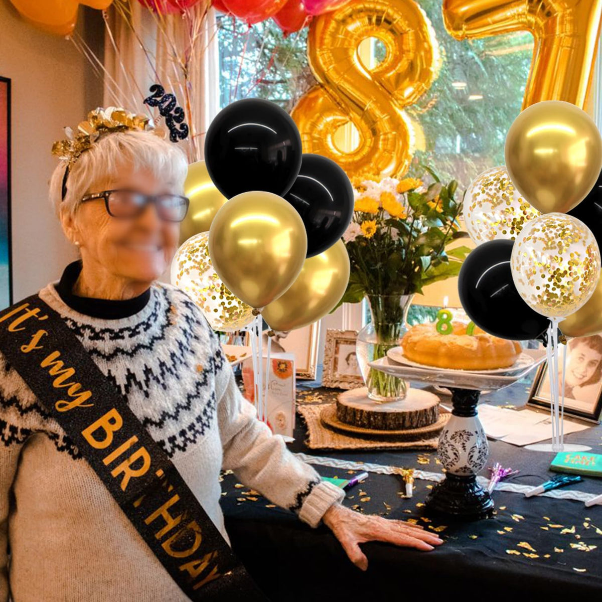 TONIFUL 4 Set Black Gold Balloon Centerpieces for Table,Balloon Stand Kit for Black Gold Party