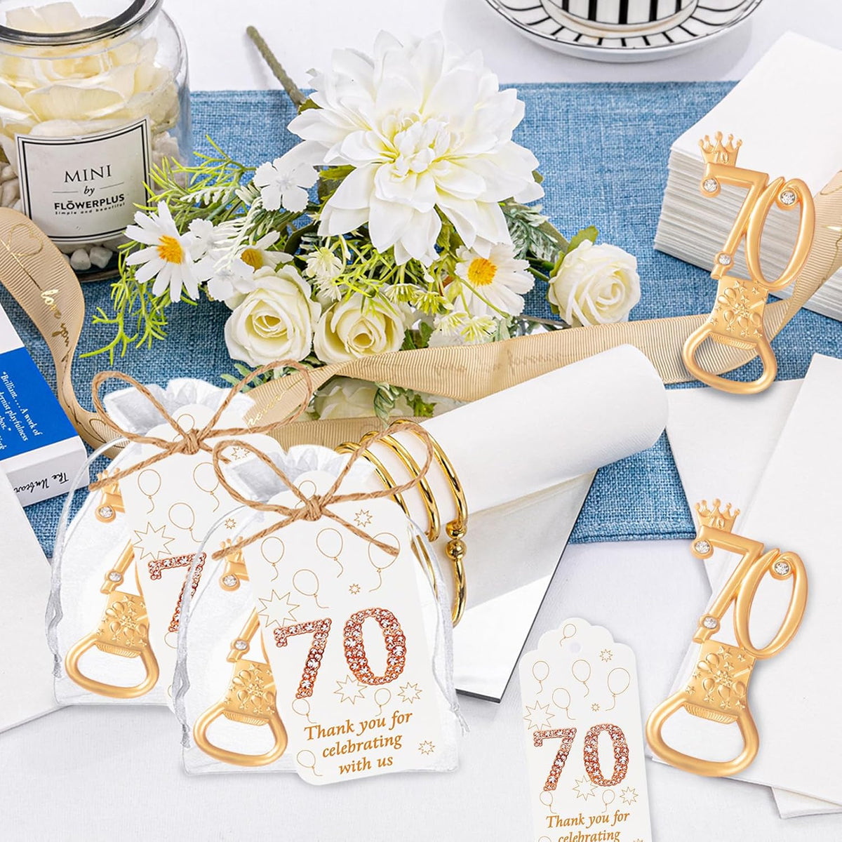 50Pcs 70th Birthday Bottle Openers, Gold, Irregular Shape, Metal Material, Perfect for Parties &