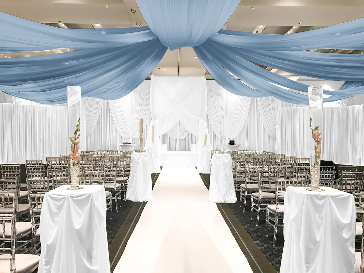 6 Panels Dusty Blue Ceiling Drapes for Wedding, 5ftx30ft Ceiling Drapes Cheesecloth Sheer Fabric
