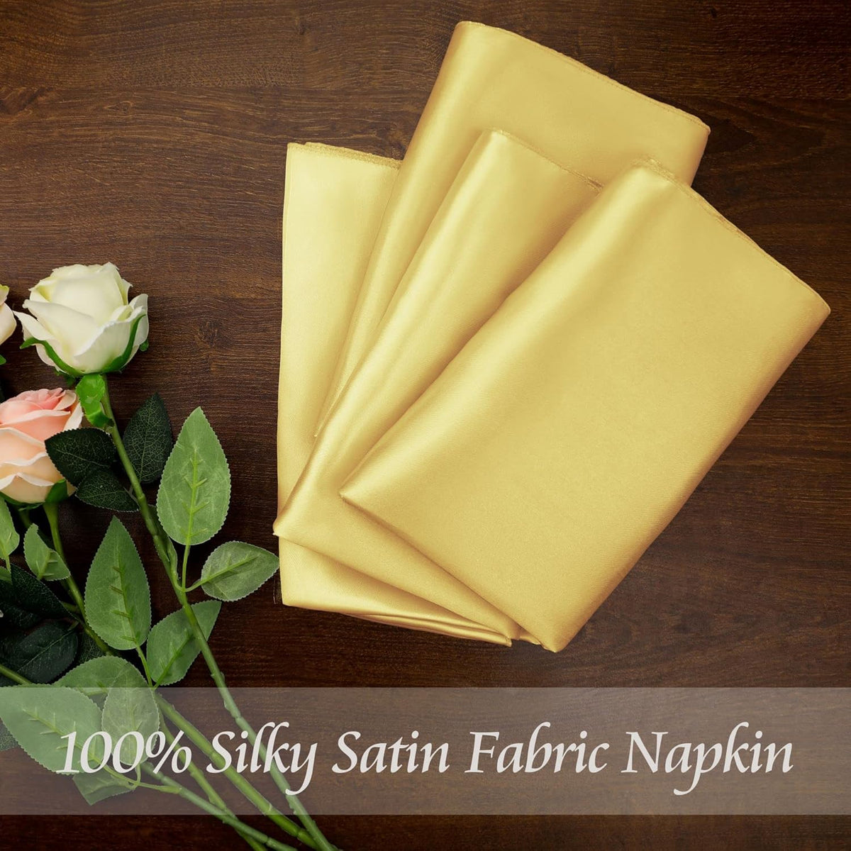 Manyshofu 50 Pieces Yellow Gold Satin Napkins - 12x12 Inches Cloth Napkins, Square Satin Fabric
