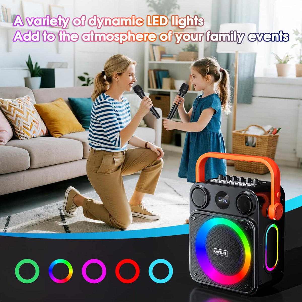 Karaoke Machine for Adults,Portable Karaoke Speaker with Two Wireless Microphones, 3.7v Speaker