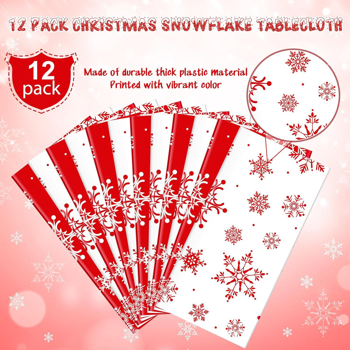 Jectivs 12 Pieces Christmas Snowflake Plastic Party Tablecloth Decorations,84 inch Disposable White